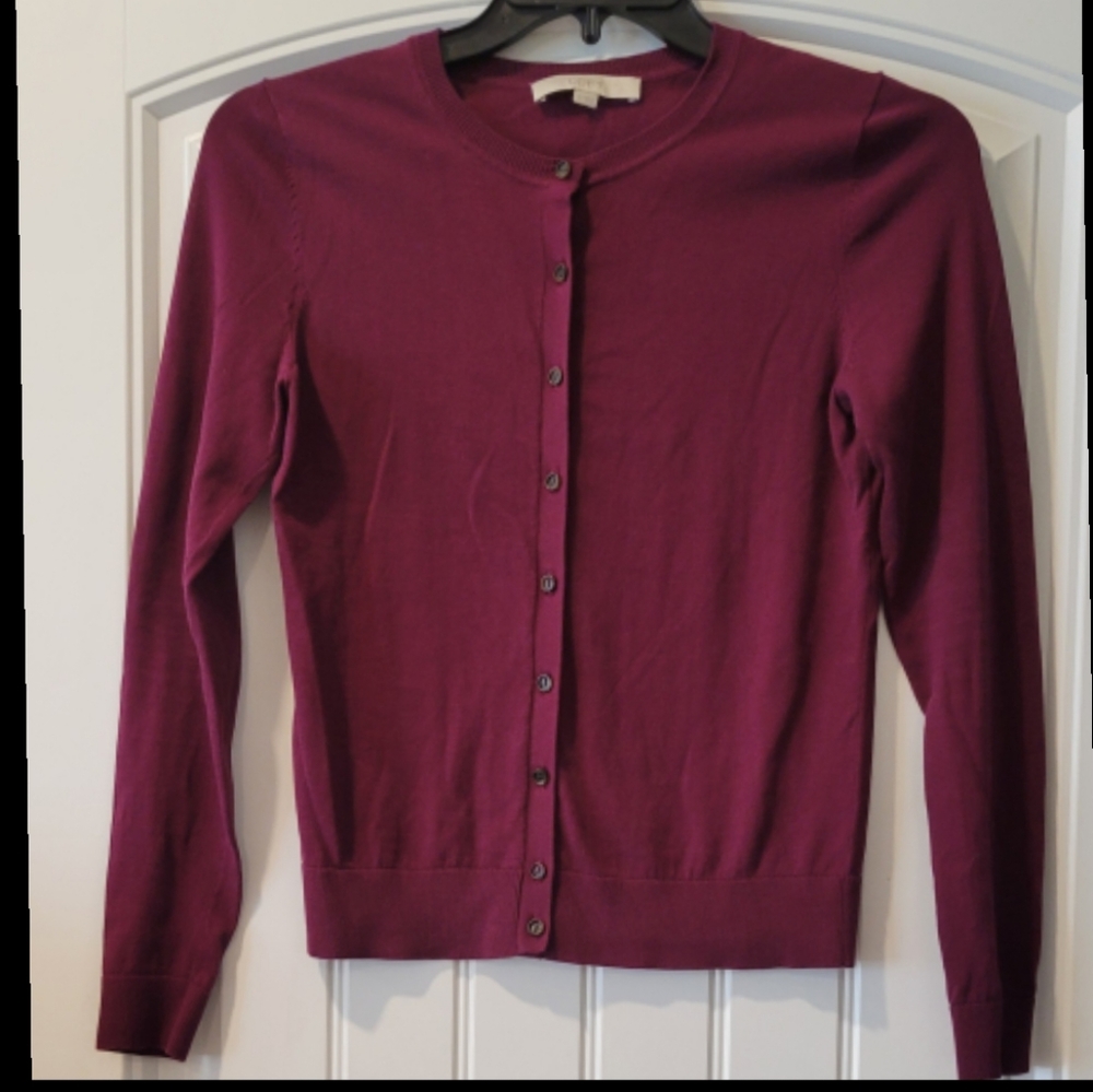 cotton burgundy cardigan sweater s